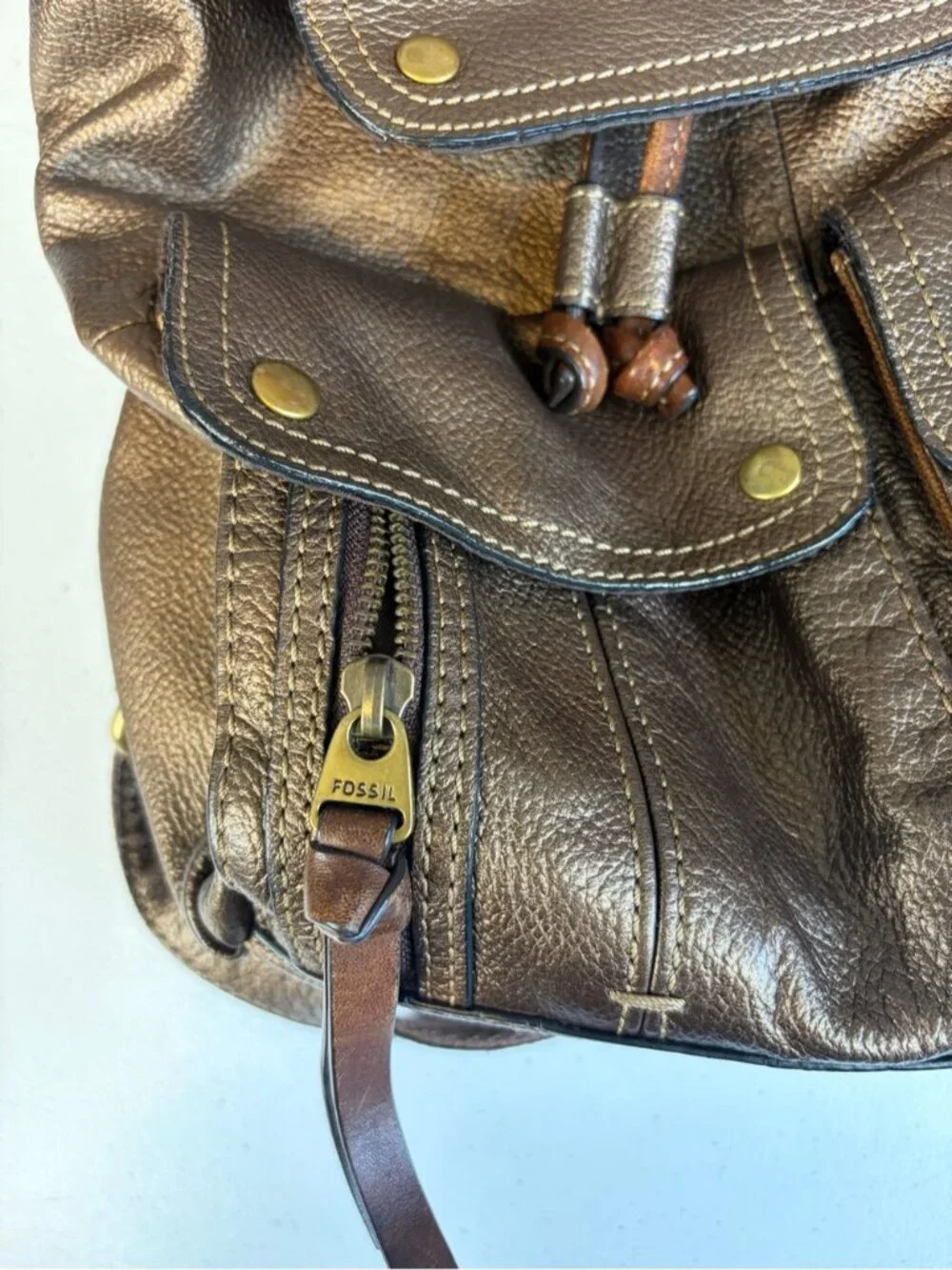 Fossil Womens Brown Leather Backpack Rucksack Boho Travel Shoulder Bag Vintage